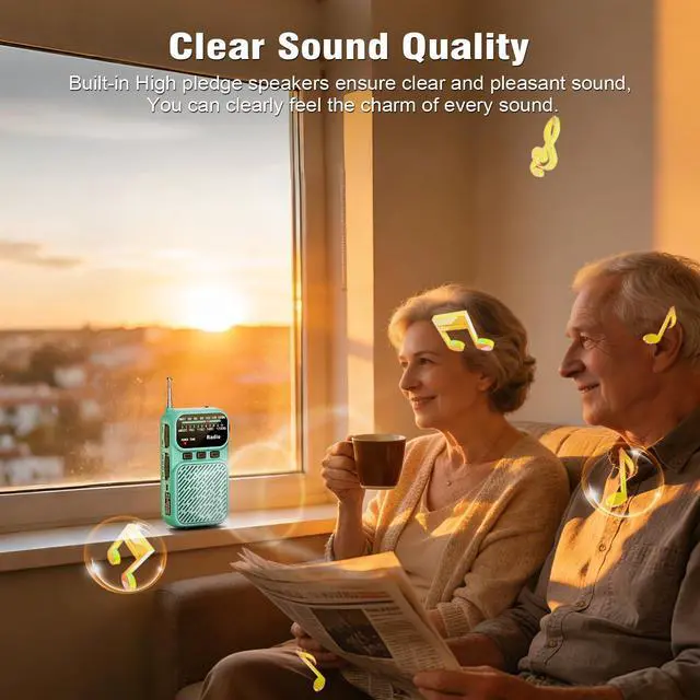 Alt view image 3 of 7 - Portable Radio AM FM, Battery Operated Pocket Radio for Gift, Elder | Best Reception Transistor Small Radios, with Bluetooth/Flashlight/Headphone Jack, USB-C Rechargeable or 3AAA Battery