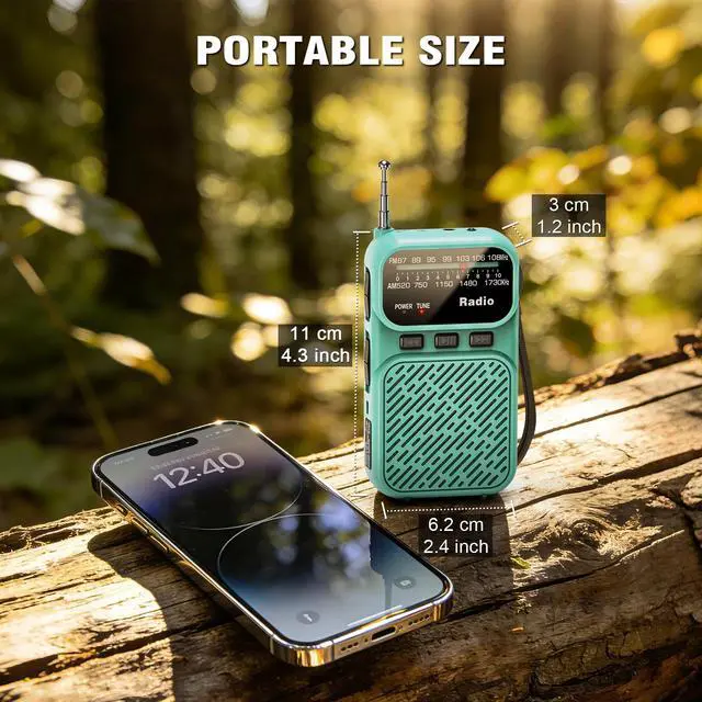 Alt view image 4 of 7 - Portable Radio AM FM, Battery Operated Pocket Radio for Gift, Elder | Best Reception Transistor Small Radios, with Bluetooth/Flashlight/Headphone Jack, USB-C Rechargeable or 3AAA Battery