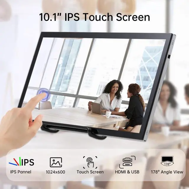 Alt view image 2 of 7 - Raspberry Pi Screen, 10.1 Inch Touchscreen Monitor 1024x600 Small HDMI Monitor w/Stand, IPS LCD Screen Display for Raspberry Pi 5/4/3/2/Zero/B/B+ Jetson Nano Win11/10/8/7, Driver Free