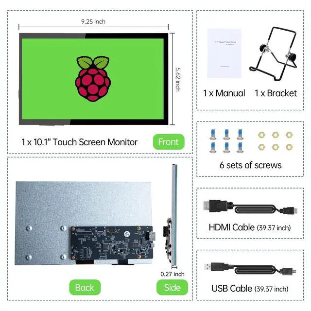 Alt view image 6 of 7 - Raspberry Pi Screen, 10.1 Inch Touchscreen Monitor 1024x600 Small HDMI Monitor w/Stand, IPS LCD Screen Display for Raspberry Pi 5/4/3/2/Zero/B/B+ Jetson Nano Win11/10/8/7, Driver Free