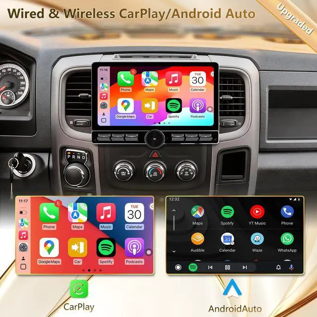 Alt view image 3 of 6 - Android 13 Car Radio for Dodge RAM 1500 2500 3500 2013-2018, 10 Inch Head Unit HD Screen, Wireless CarPlay/Android Auto/QLED/Bluetooth/SWC/GPS/AM/FM/WiFi/HD Backup Camera