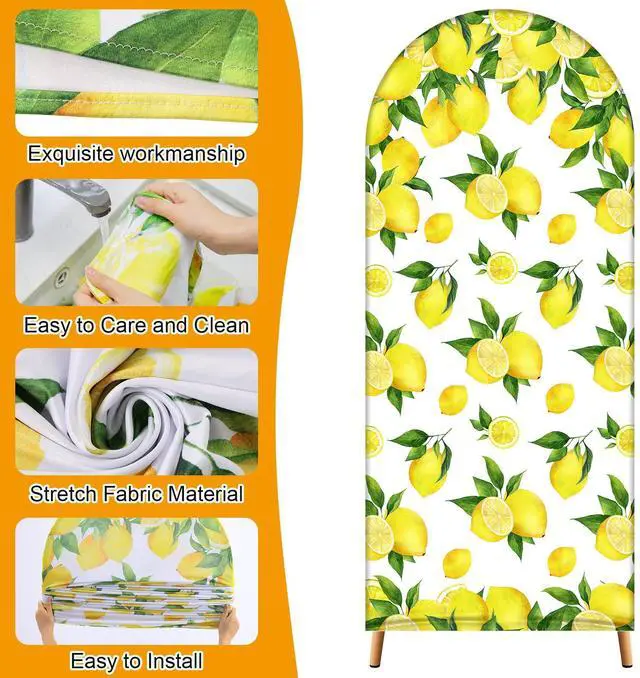 Alt view image 2 of 7 - Set of 3 Amalfi Coast Wedding Arch Backdrop Cover, 4ft, 5ft, 6ft Mediterranean Blue Tiles Lemon Birthday Party Decoration, Spandex Arch Stand Covers, Stands Not Included(Classic Style)