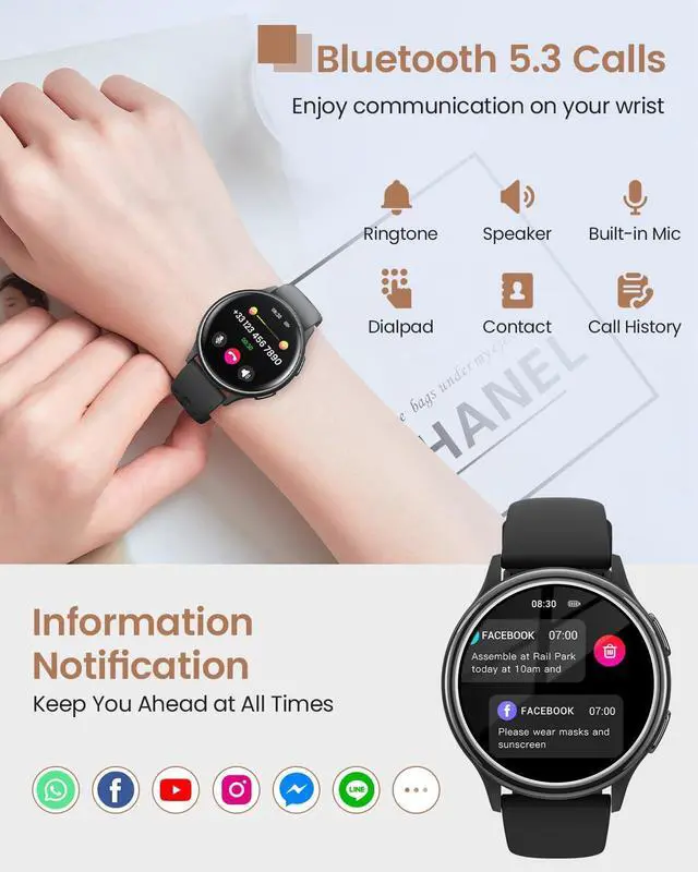 Alt view image 4 of 6 - Smart Watches for Women & Men(Answer/Make Calls), Activity Smart Watch with 24/7 Heart Rate/Sleep Monitor/400+ Watch Face/70+ Sport Modes/IP68 Waterproof Fitness Tracker Smartwatchfor Android & iPhone