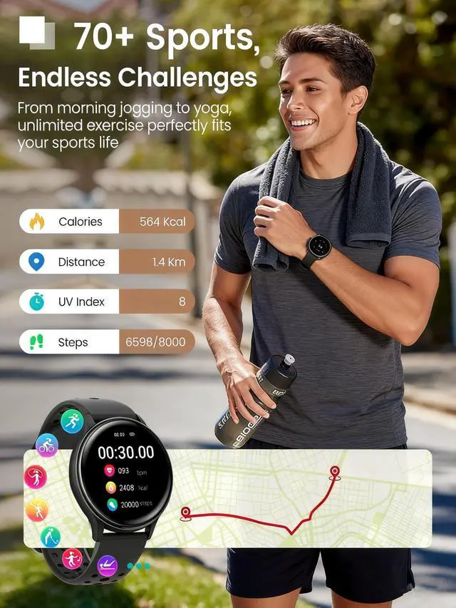 Alt view image 3 of 6 - Smart Watches for Women & Men(Answer/Make Calls), Activity Smart Watch with 24/7 Heart Rate/Sleep Monitor/400+ Watch Face/70+ Sport Modes/IP68 Waterproof Fitness Tracker Smartwatchfor Android & iPhone