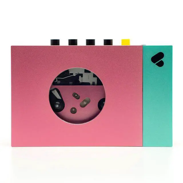 Main image of Portable Cassette Player - Cassette Tape Recorder with Bluetooth Connection Speaker or Headphones, 3.5mm Audio Cable - (Edith, Pink & Green)