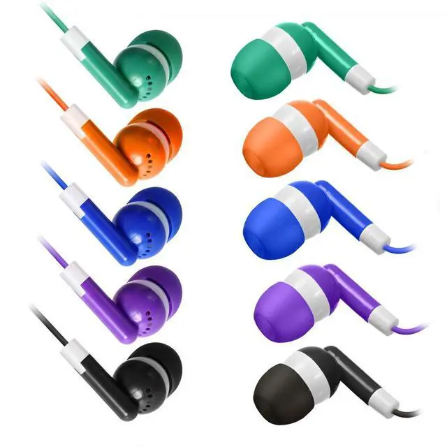 Alt view image 4 of 7 - 100 Pack Bulk Earbuds Headphones Assorted 5 Colors Individually Wrapped Disposable Earphones for Classroom, School, Library, Hospital, Students, Kids - 3.5mm Jack Tangle-Free