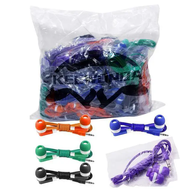 Alt view image 6 of 7 - 100 Pack Bulk Earbuds Headphones Assorted 5 Colors Individually Wrapped Disposable Earphones for Classroom, School, Library, Hospital, Students, Kids - 3.5mm Jack Tangle-Free