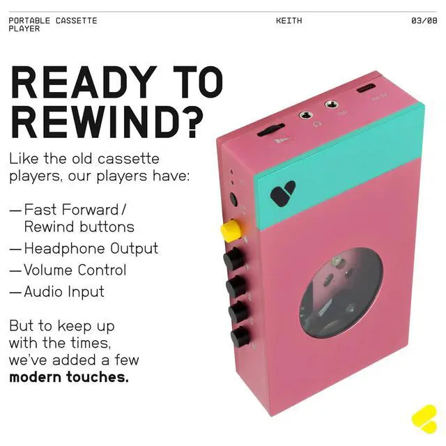Alt view image 2 of 7 - Portable Cassette Player - Cassette Tape Recorder with Bluetooth Connection Speaker or Headphones, 3.5mm Audio Cable - (Edith, Pink & Green)