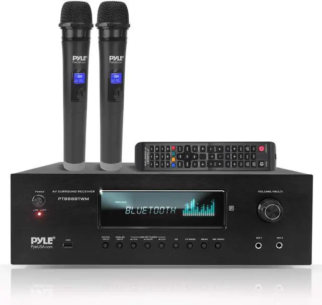 Main image of 1000W Bluetooth Home Theater Karaoke Receiver - 5.2-Ch Stereo Amplifier 2 UHF Wireless Microphone Video Pass-Through Supports, MP3/USB/HDMI/AM/FM Radio - PT888BTWM.5