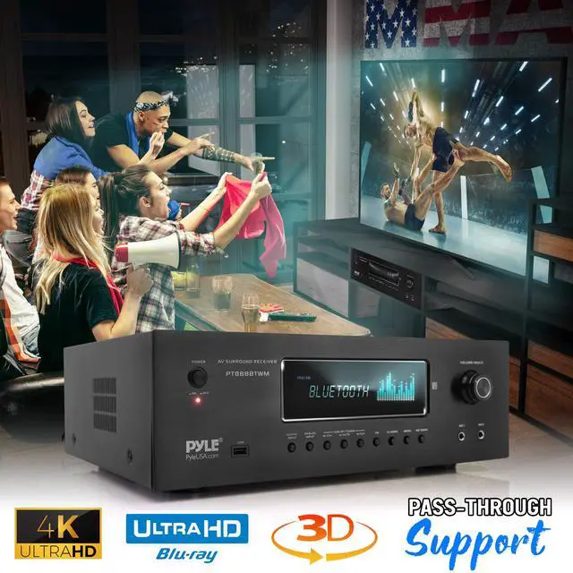 Alt view image 5 of 7 - 1000W Bluetooth Home Theater Karaoke Receiver - 5.2-Ch Stereo Amplifier 2 UHF Wireless Microphone Video Pass-Through Supports, MP3/USB/HDMI/AM/FM Radio - PT888BTWM.5