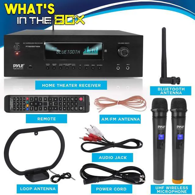 Alt view image 7 of 7 - 1000W Bluetooth Home Theater Karaoke Receiver - 5.2-Ch Stereo Amplifier 2 UHF Wireless Microphone Video Pass-Through Supports, MP3/USB/HDMI/AM/FM Radio - PT888BTWM.5