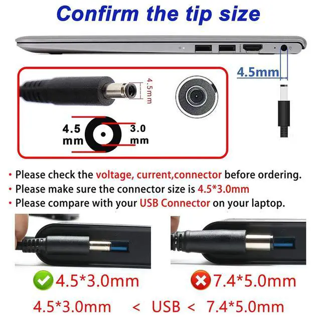 Alt view image 2 of 7 - 19.5V 2.31A 45W AC Adapter for Dell Inspiron P20T P25T P24T 5567,0CDF57 0KXTTW LA45NM140 LA45NM131 HK45NM140 HA45NM140 AA45NM131 LA45NM121 X9RG3 CDF57 D0KFY P47F P55F JHJX0 492-BBOF CC0DT
