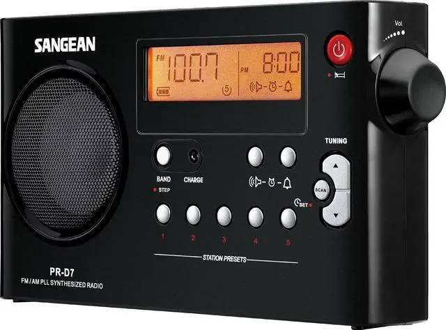 Alt view image 2 of 2 - PR-D7 AM/FM Digital Portable Radio with Built-in Battery Charger (Black)