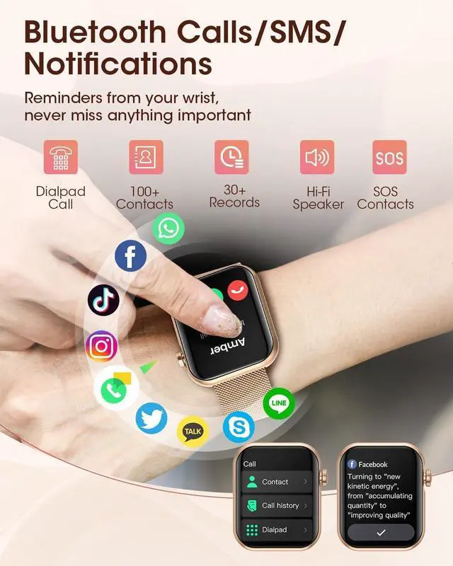 Alt view image 2 of 7 - Smart Watch for Men Women: 1.85'' Smartwatch for Calls/SMS/Notifications, Sleep/Heart Rate/SpO2/Blood Pressure Monitor, 100+ Sports Modes IP68,Fitness Tracker Watch for Android iOS Samsung, 3 Bands