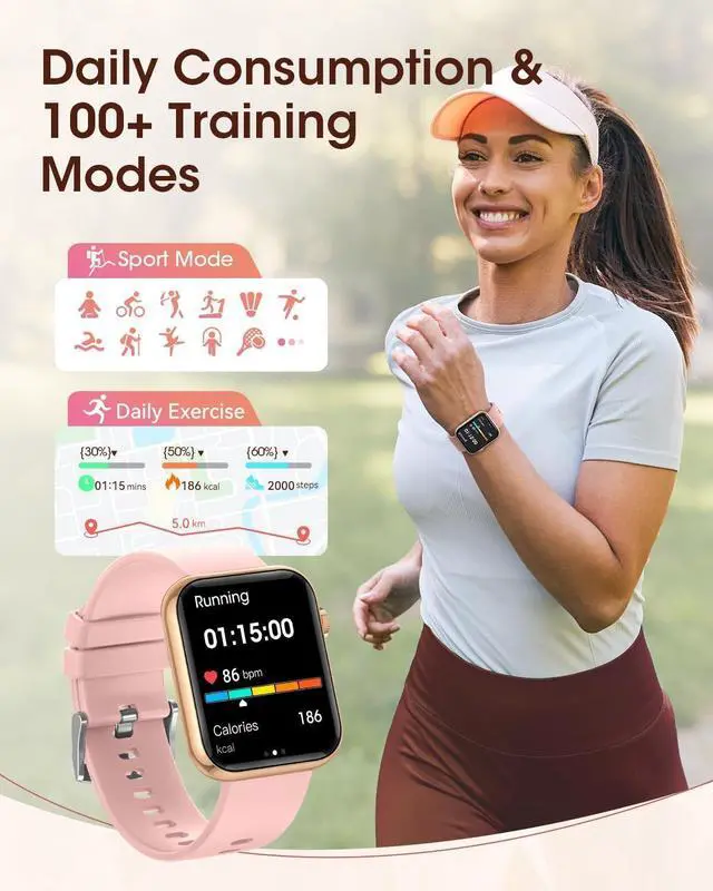 Alt view image 4 of 7 - Smart Watch for Men Women: 1.85'' Smartwatch for Calls/SMS/Notifications, Sleep/Heart Rate/SpO2/Blood Pressure Monitor, 100+ Sports Modes IP68,Fitness Tracker Watch for Android iOS Samsung, 3 Bands