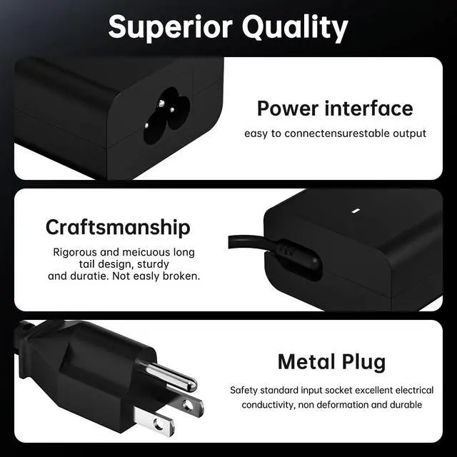 Alt view image 2 of 7 - 65W USB-C Laptop Charger Compatible with Dell Latitude 5540 5530 5520 5450 7530 7440 7430 XPS 13 9250 9350 9360 9365 Adapter Power Cord
