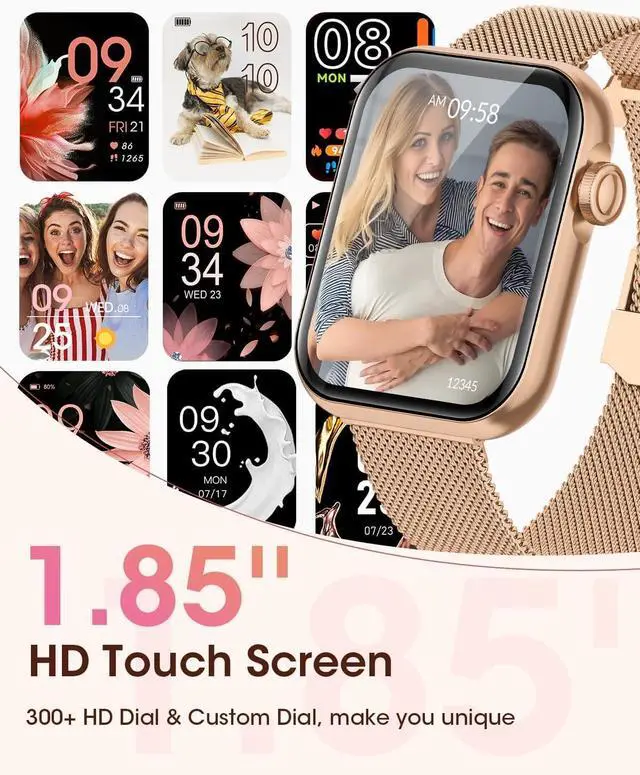Alt view image 7 of 7 - Smart Watch for Men Women: 1.85'' Smartwatch for Calls/SMS/Notifications, Sleep/Heart Rate/SpO2/Blood Pressure Monitor, 100+ Sports Modes IP68,Fitness Tracker Watch for Android iOS Samsung, 3 Bands