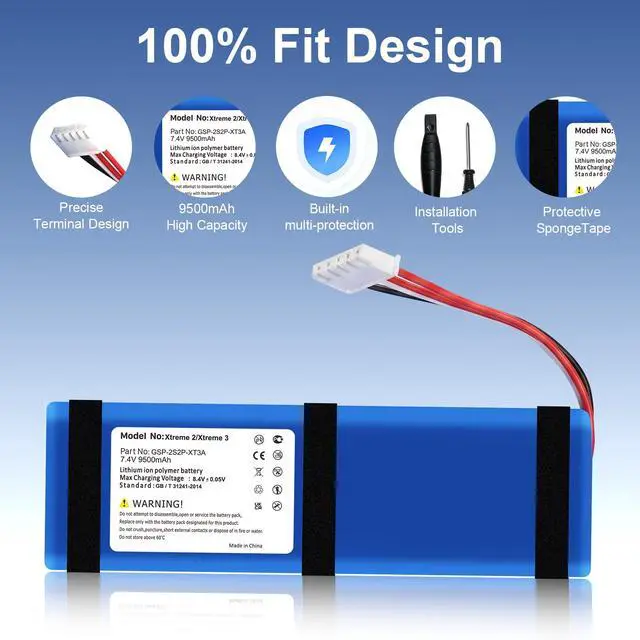 Alt view image 5 of 7 - 9500mAh Battery for JBL Xtreme 2/3 with Tools (Model: GSP-2S2P-XT3A) | 7.4V High Capacity Replacement Batteries Compatible with JBL Xtreme2/3(NOT for Xtreme 1)