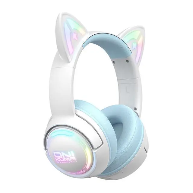 Main image of Wireless Cat Ear Gaming Headset with RGB Lights Tri-Mode (2.4G Wireless/Bluetooth/Wired) Over-Ear Headphones with Mic, 50mm Drivers, Low Latency, Long Battery, Type-C Fast Charging (Blue)