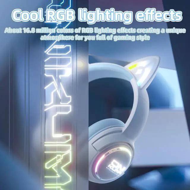 Alt view image 5 of 7 - Wireless Cat Ear Gaming Headset with RGB Lights Tri-Mode (2.4G Wireless/Bluetooth/Wired) Over-Ear Headphones with Mic, 50mm Drivers, Low Latency, Long Battery, Type-C Fast Charging (Blue)