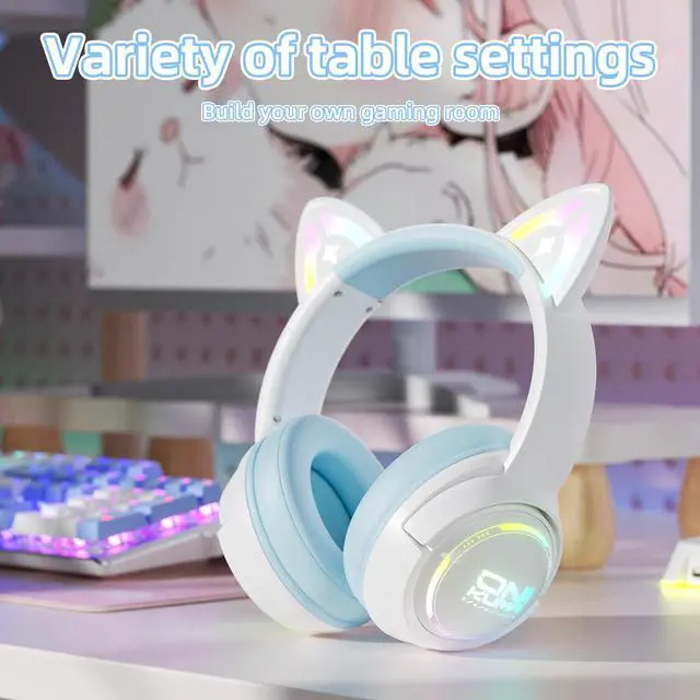 Alt view image 7 of 7 - Wireless Cat Ear Gaming Headset with RGB Lights Tri-Mode (2.4G Wireless/Bluetooth/Wired) Over-Ear Headphones with Mic, 50mm Drivers, Low Latency, Long Battery, Type-C Fast Charging (Blue)