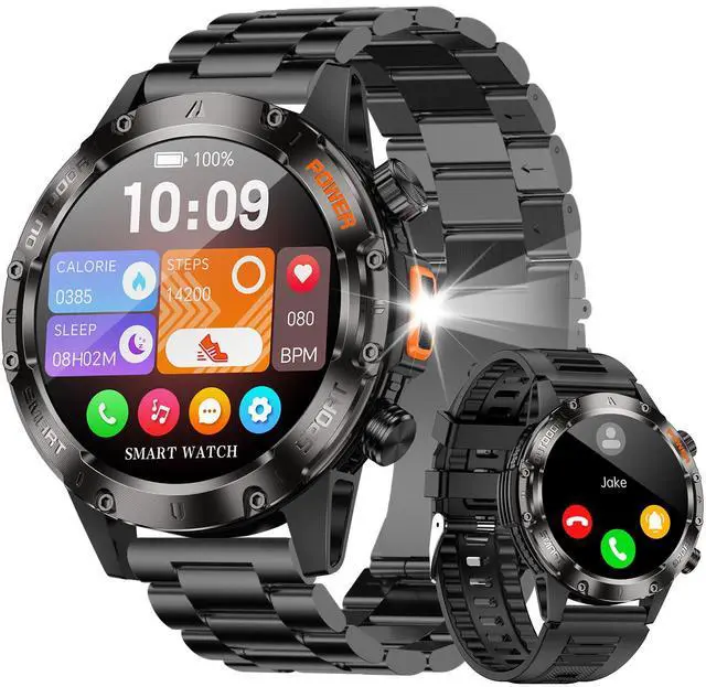 Main image of Smart Watches for Men Military Rugged Men Smartwatch Stainless Steel Body | IP68 Waterproof, 30-Day Standby, Answer/Make Calls, 1.43" HD Screen, Android & iOS, 2 Bands