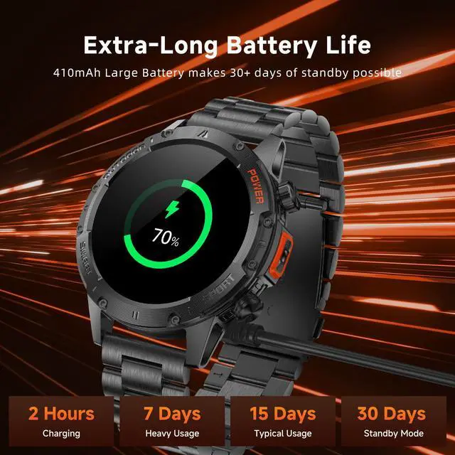 Alt view image 4 of 7 - Smart Watches for Men Military Rugged Men Smartwatch Stainless Steel Body | IP68 Waterproof, 30-Day Standby, Answer/Make Calls, 1.43" HD Screen, Android & iOS, 2 Bands