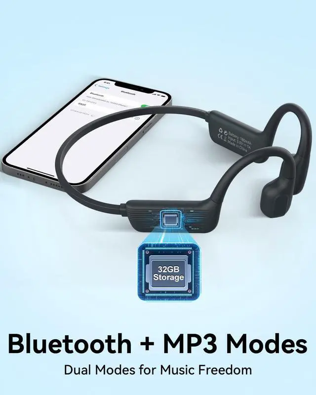 Alt view image 6 of 6 - Swimming Headphones-IP68 Waterproof Headphones | Open Ear Bluetooth Waterproof Earbuds with 32GB Memory Card, IP68 Waterproof Headphones for Swimming,Running