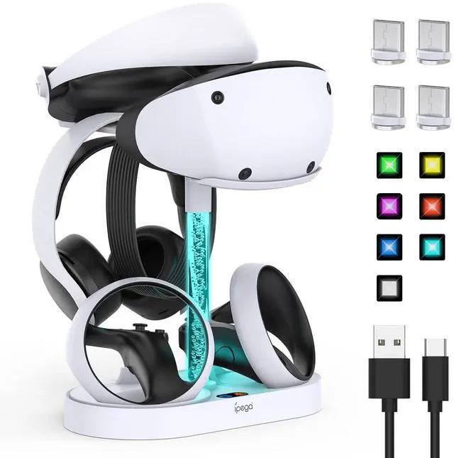 Main image of RGB Charging Stand & Storage Station for PlayStation VR2 - White | Fast PS5 VR2 Controller Charger Dock, Multifunctional Charging Station for PSVR2 Headset Accessories, 10 RGB Light of Memory
