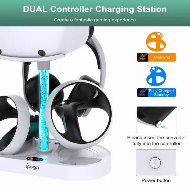 Alt view image 4 of 7 - RGB Charging Stand & Storage Station for PlayStation VR2 - White | Fast PS5 VR2 Controller Charger Dock, Multifunctional Charging Station for PSVR2 Headset Accessories, 10 RGB Light of Memory