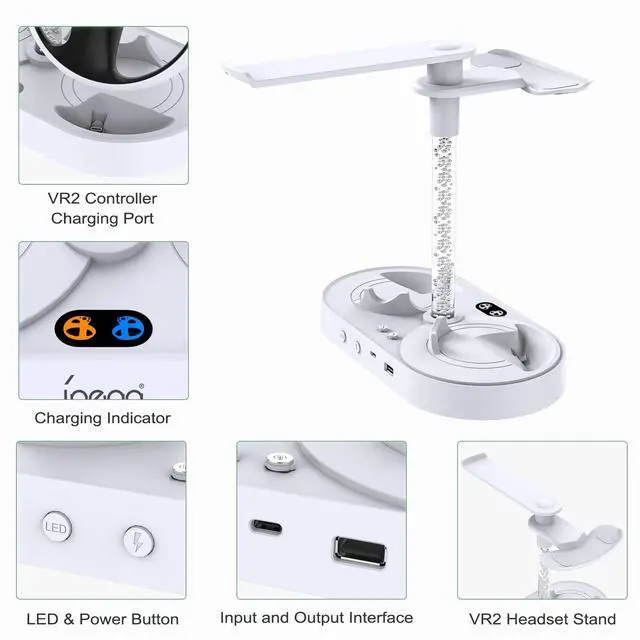 Alt view image 7 of 7 - RGB Charging Stand & Storage Station for PlayStation VR2 - White | Fast PS5 VR2 Controller Charger Dock, Multifunctional Charging Station for PSVR2 Headset Accessories, 10 RGB Light of Memory