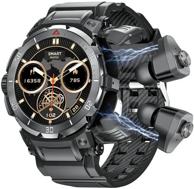 Main image of Smart Watch with Earbuds for Men, 1.53" HD Screen Military Watch, Answer/Make Calls, Sports Fitness Trackers with Heart Rate, Blood Oxygen, Sleep Monitor, for Men Dad Husband