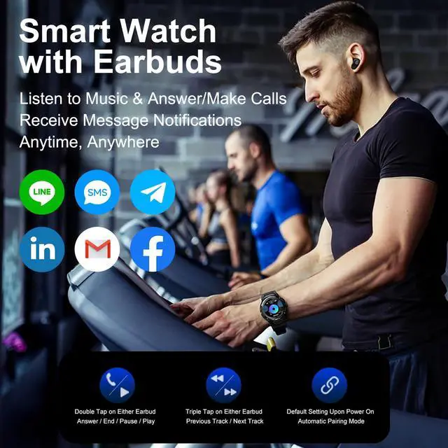 Alt view image 3 of 7 - Smart Watch with Earbuds for Men, 1.53" HD Screen Military Watch, Answer/Make Calls, Sports Fitness Trackers with Heart Rate, Blood Oxygen, Sleep Monitor, for Men Dad Husband