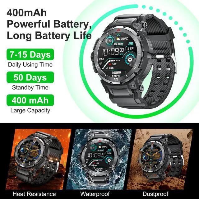 Alt view image 6 of 7 - Smart Watch with Earbuds for Men, 1.53" HD Screen Military Watch, Answer/Make Calls, Sports Fitness Trackers with Heart Rate, Blood Oxygen, Sleep Monitor, for Men Dad Husband