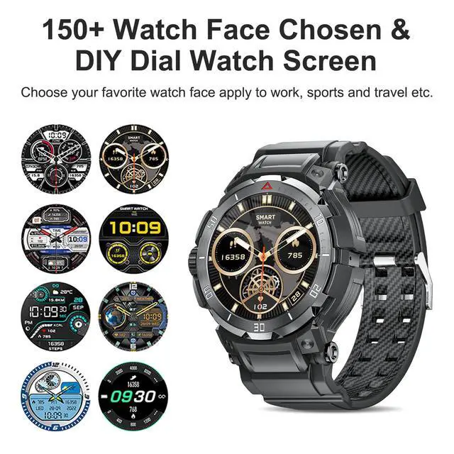 Alt view image 7 of 7 - Smart Watch with Earbuds for Men, 1.53" HD Screen Military Watch, Answer/Make Calls, Sports Fitness Trackers with Heart Rate, Blood Oxygen, Sleep Monitor, for Men Dad Husband