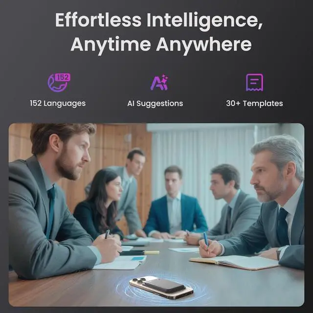 Alt view image 4 of 7 - AI Voice Recorder, Note Voice Recorder - Transcribe & Summarize, AI Noise Cancellation Technology, Supports 152 Languages, 64GB APP Control Audio Recorder for Lectures, Meetings, Calls