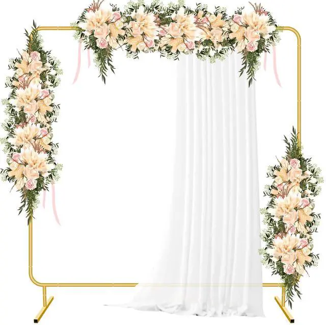 Main image of Metal Wedding Arch Backdrop Stand for Parties 6.6FT Gold Balloon Arch Square Frame Kit Pipe and Drape Stand Floral for Ceremony, Wedding, Baby Shower, Birthday Party, Flower Wall Decoration
