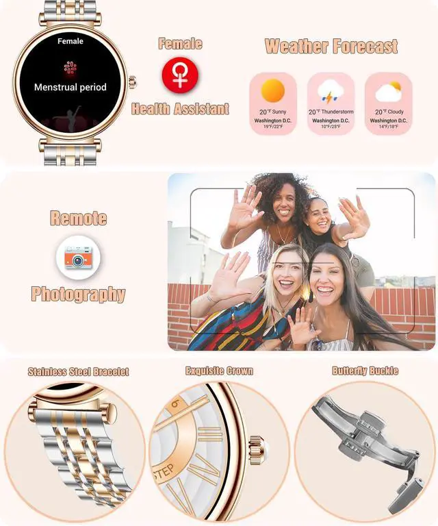 Alt view image 4 of 5 - Smart Watch for Women 1.27" Color Screen Waterproof Fitness Activity Tracker Rose Gold Women's Smart Watch with Heart Rate Sleep Monitor for Android and iOS (Two-Tone Rose Gold Steel RT-i109)