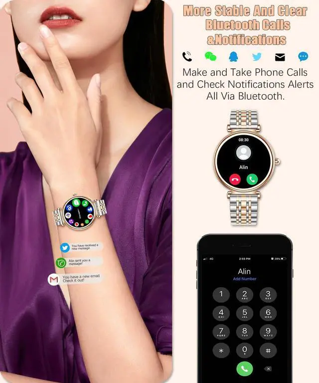 Alt view image 2 of 5 - Smart Watch for Women 1.27" Color Screen Waterproof Fitness Activity Tracker Rose Gold Women's Smart Watch with Heart Rate Sleep Monitor for Android and iOS (Two-Tone Rose Gold Steel RT-i109)