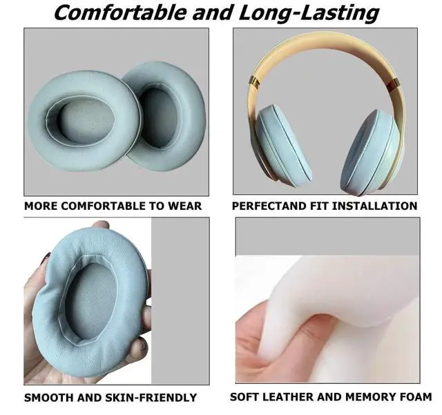 Alt view image 3 of 6 - Replacement Ear Pads Cover, Earpads Cushions Compatible with Beats Studio 2 and Studio 3 Over Ear Headphones 1 Pair (Grey)