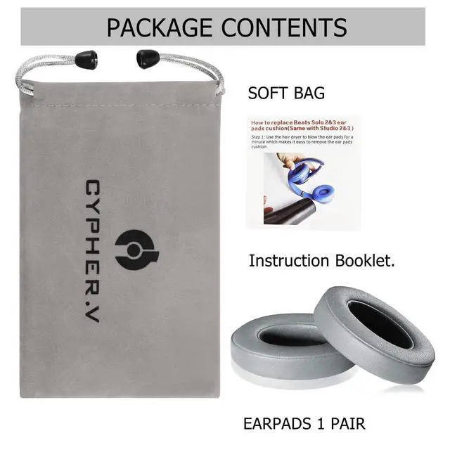 Alt view image 6 of 6 - Replacement Ear Pads Cover, Earpads Cushions Compatible with Beats Studio 2 and Studio 3 Over Ear Headphones 1 Pair (Grey)