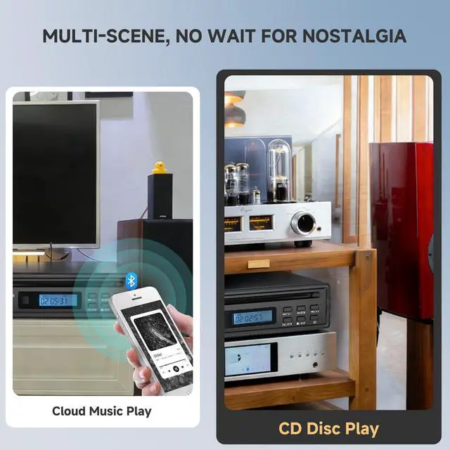 Alt view image 5 of 7 - Portable Bluetooth CD Player for Home CD Ripper Hi-Fi Audio CD Player Desktop CD Players Optical and AUX OutputLossless Sound Quality (Black)