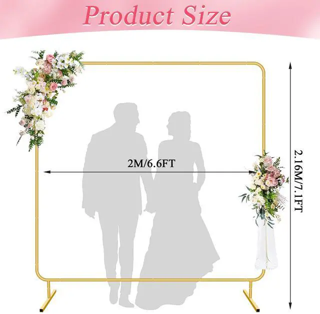 Alt view image 3 of 7 - Metal Wedding Arch Backdrop Stand for Parties 6.6FT Gold Balloon Arch Square Frame Kit Pipe and Drape Stand Floral for Ceremony, Wedding, Baby Shower, Birthday Party, Flower Wall Decoration