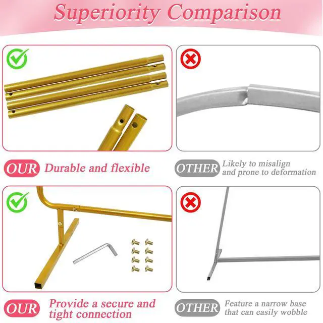 Alt view image 6 of 7 - Metal Wedding Arch Backdrop Stand for Parties 6.6FT Gold Balloon Arch Square Frame Kit Pipe and Drape Stand Floral for Ceremony, Wedding, Baby Shower, Birthday Party, Flower Wall Decoration
