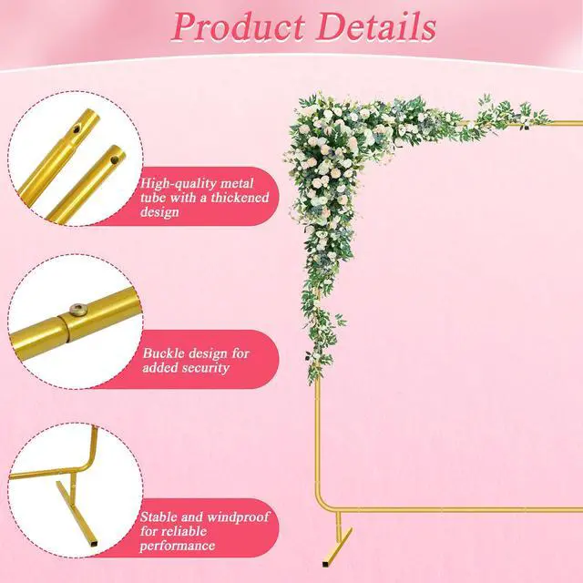 Alt view image 4 of 7 - Metal Wedding Arch Backdrop Stand for Parties 6.6FT Gold Balloon Arch Square Frame Kit Pipe and Drape Stand Floral for Ceremony, Wedding, Baby Shower, Birthday Party, Flower Wall Decoration