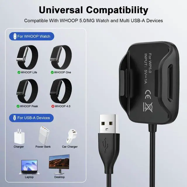Alt view image 2 of 7 - USB Charger for Whoop 5.0/MG, One, Peak, Life-3.3 Ft/1mNot Compatible with Whoop 4.0