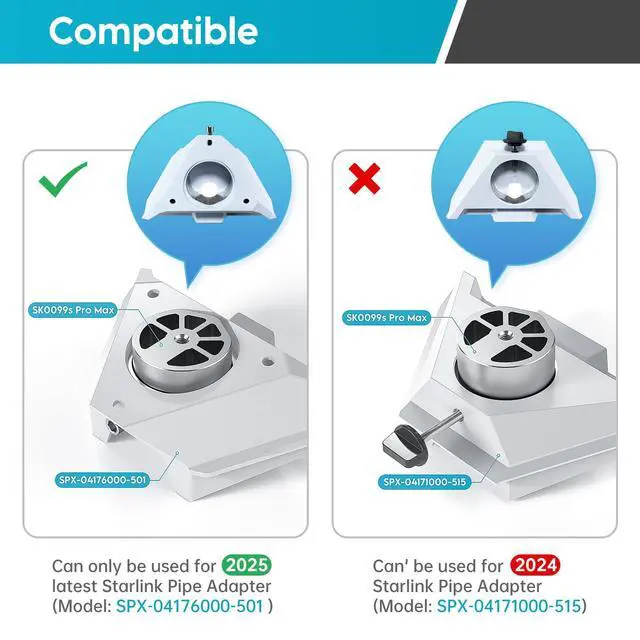 Alt view image 2 of 7 - ® Aluminum Tripod Mount Adapter for 2025 Starlink Mini & Mini X | Fits Starlink Mini & Mini X, 1/4"-20 & 3/8"-16 Threads, Flat & Pipe Mount Compatible, Durable Aluminum, Secure Setup