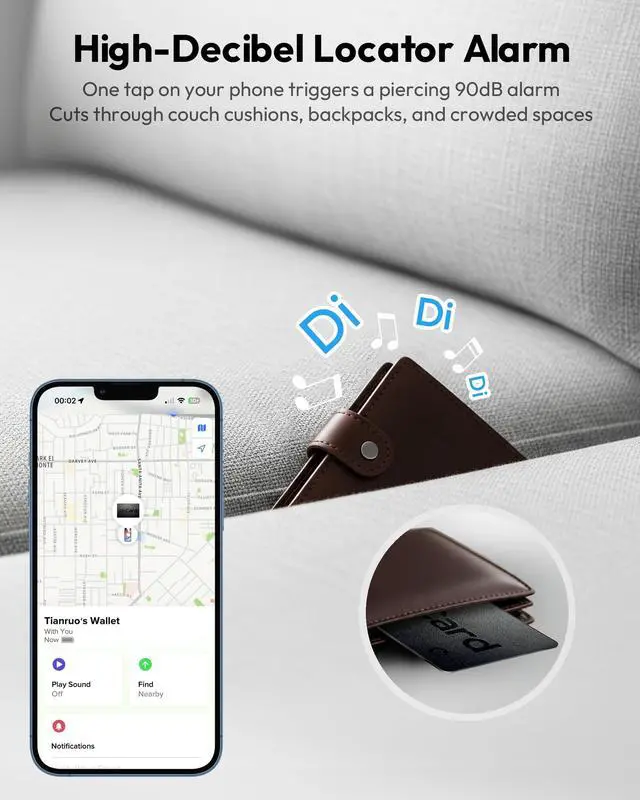Alt view image 6 of 7 - Wallet Tracker Card for Both Googles Find Hub and Apple Find My, 5 Years Battery Life Ultra-Thin Android Tracker Card, IP68 Waterproof Wallet Finder for Passport, Purse,Gags,1 Pack