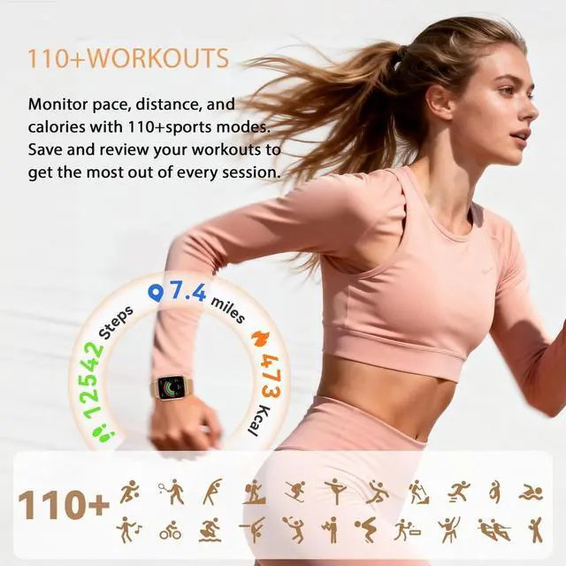 Alt view image 6 of 7 - Smart Watch for Women Men- 1000mAh Battery Answer/Make Call, Fitness Step Tracker Watch with Sleep Monitor/Activity Counter/110+ Sport Mode for Andriod iPhone iOS Compatible - 3 Straps, Golden