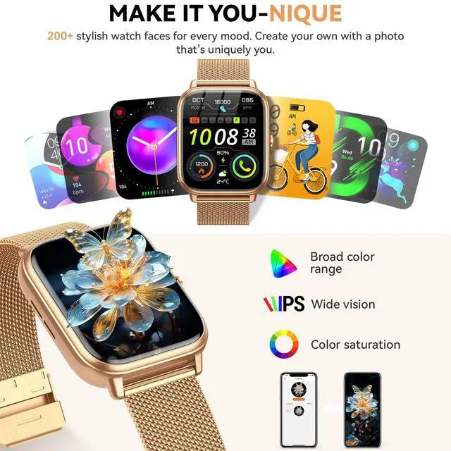 Alt view image 7 of 7 - Smart Watch for Women Men- 1000mAh Battery Answer/Make Call, Fitness Step Tracker Watch with Sleep Monitor/Activity Counter/110+ Sport Mode for Andriod iPhone iOS Compatible - 3 Straps, Golden